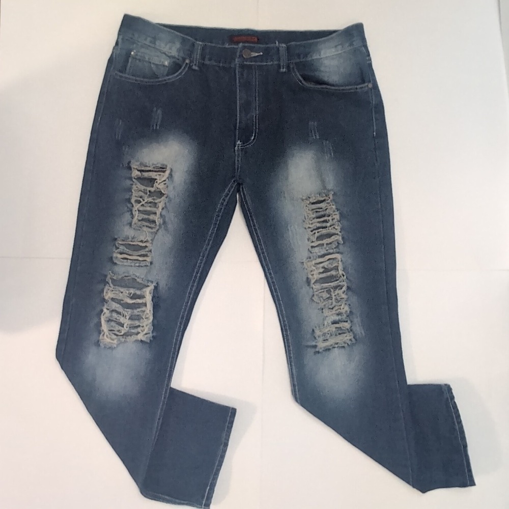 Mecca Jeans Y2K Ripped Destroyed Mens Denim 40x32 Vintage Hip Hop Rap Streetwear